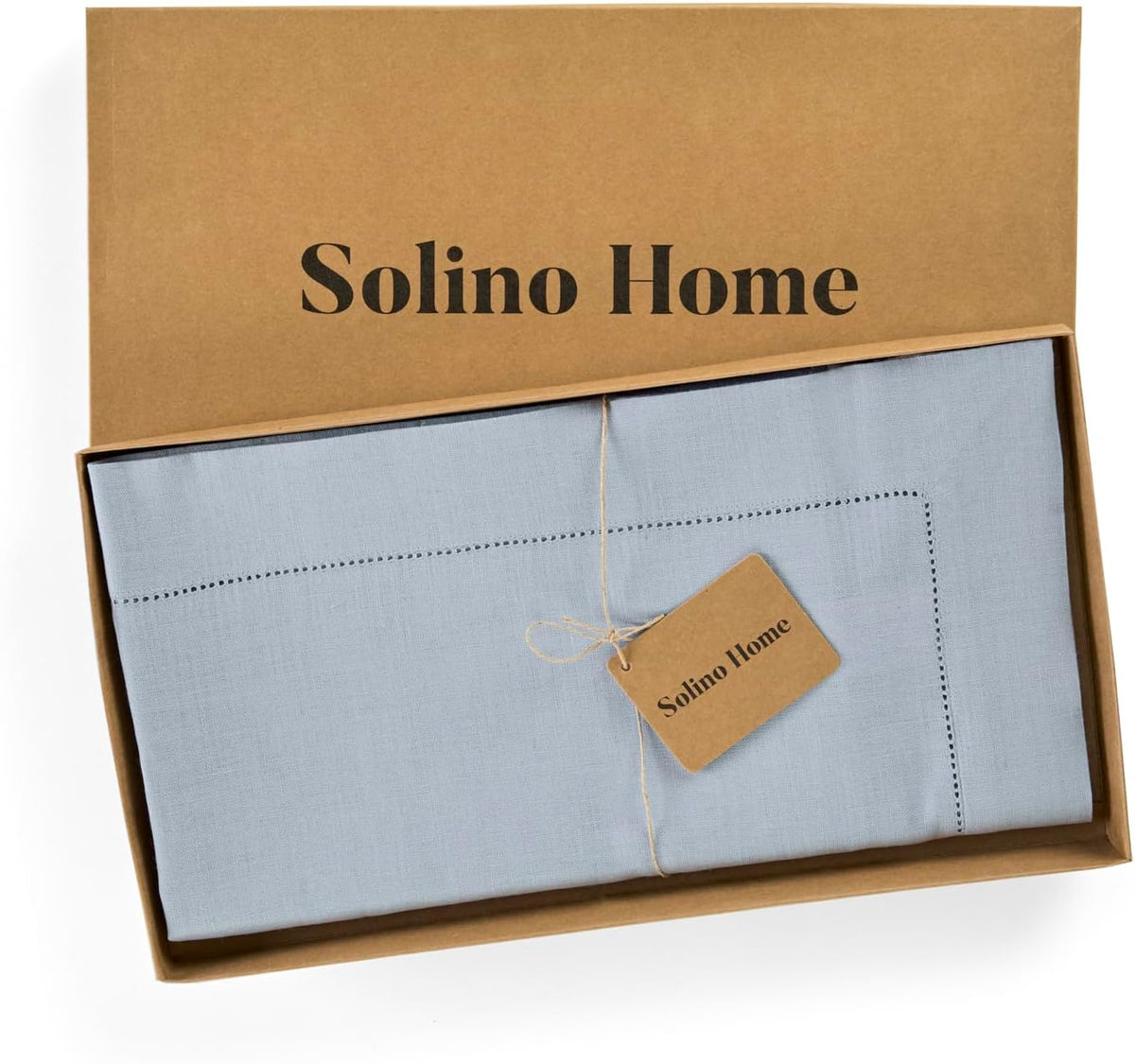 Solino Home Linen Tablecloth 52 x 52 Inch - 100% Pure Linen Dusty Blue Square Tablecloth - Classic