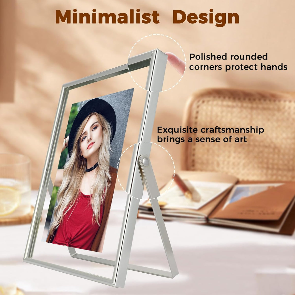 Silver Floating Frame (6"x8", Vertical), For Picture 5x7, 4x6, 3x5, Small Desktop Photo Frame