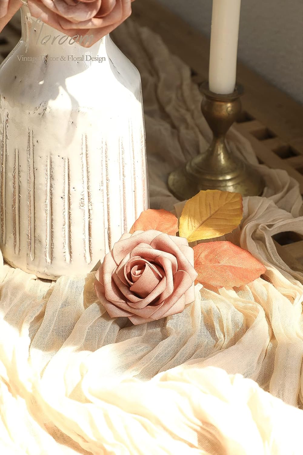 Floroom Artificial Flowers 25pcs Real Looking Warm Taupe Foam Fake Roses with Stems for DIY Wedding