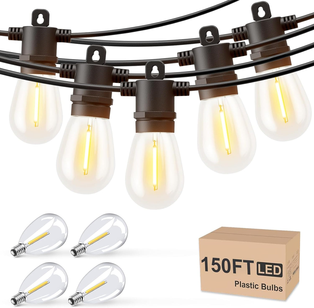 Svater Outdoor String Lights 150 FT, Patio Lights for Outside with Shatterproof Bulbs, IP65