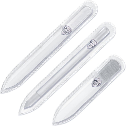 GLADZY Czech Glass Nail File Set with Glass Nail Shiner & Cuticle Pusher– 3 pcs Manicure Kit with