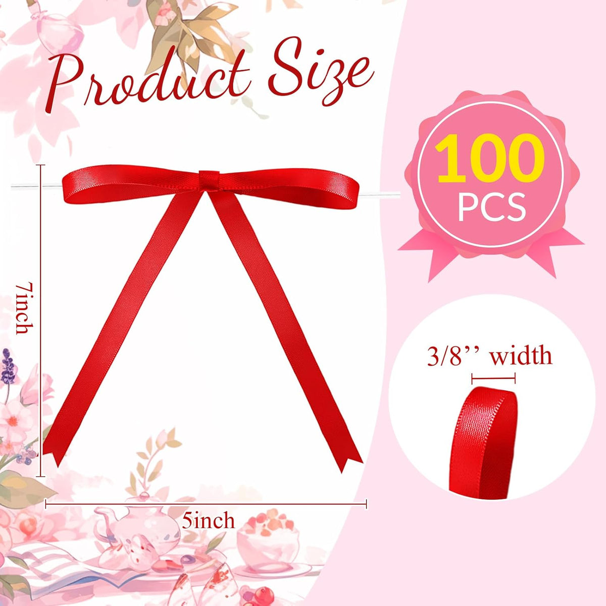 Riceshoot 100 Pcs Twist Tie Bows Bulk 5x7 Inch Satin Ribbon Bows for Gift Wrapping Cake Treat Bags