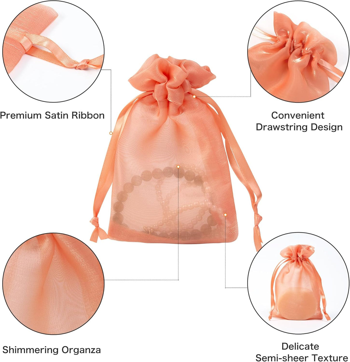 QIANF 20 Pcs Orange Small Organza Bags 4X6 inch for Wedding Favors with Drawstring, Mini Mesh Gift