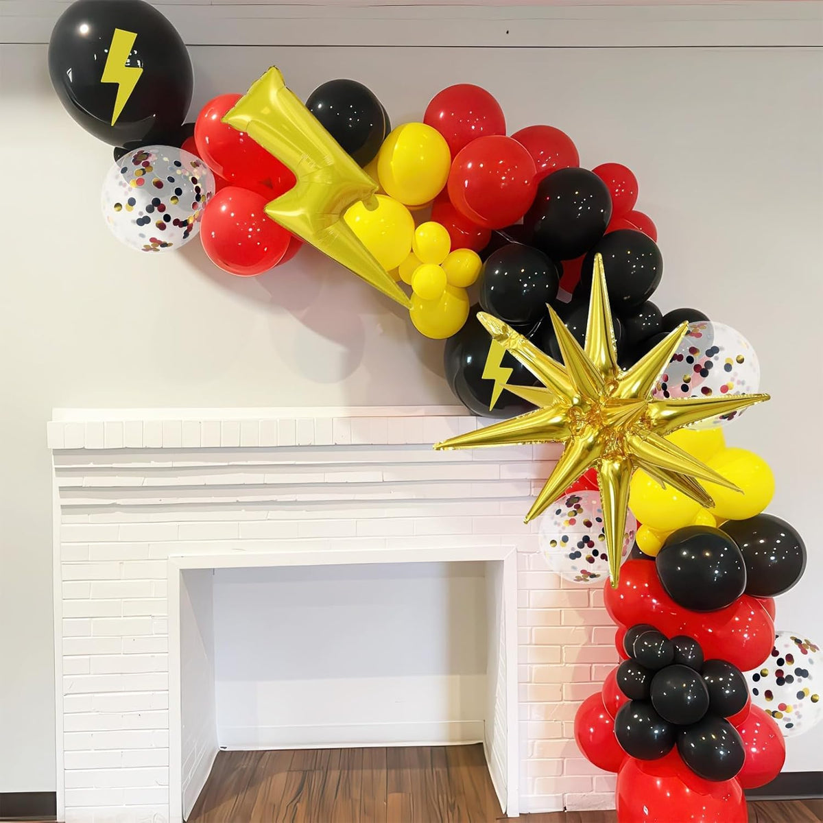 Red Yellow Black Balloons, Cartoon Theme Balloons with 36 Inch Lightning and 22 Inch Star Foil