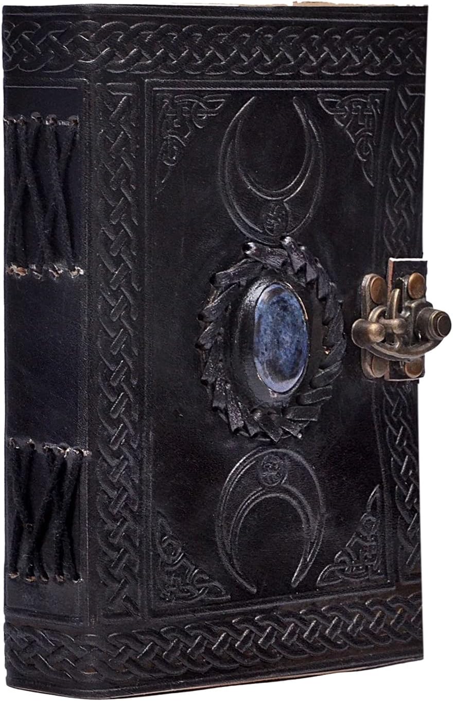 3 Moon Blue Lapiz Embossed Vintage Leather Journal | 240 Pages of Antique Handmade Deckle Edge