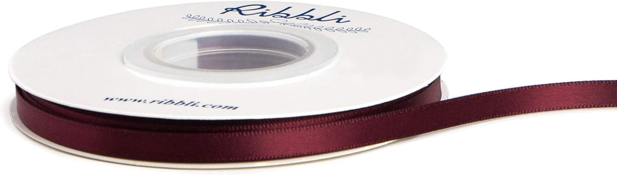 Ribbli Double Faced Burgundy Satin Ribbon,1/4” x Continuous 25 Yards,Use for Bows Bouquet,Gift