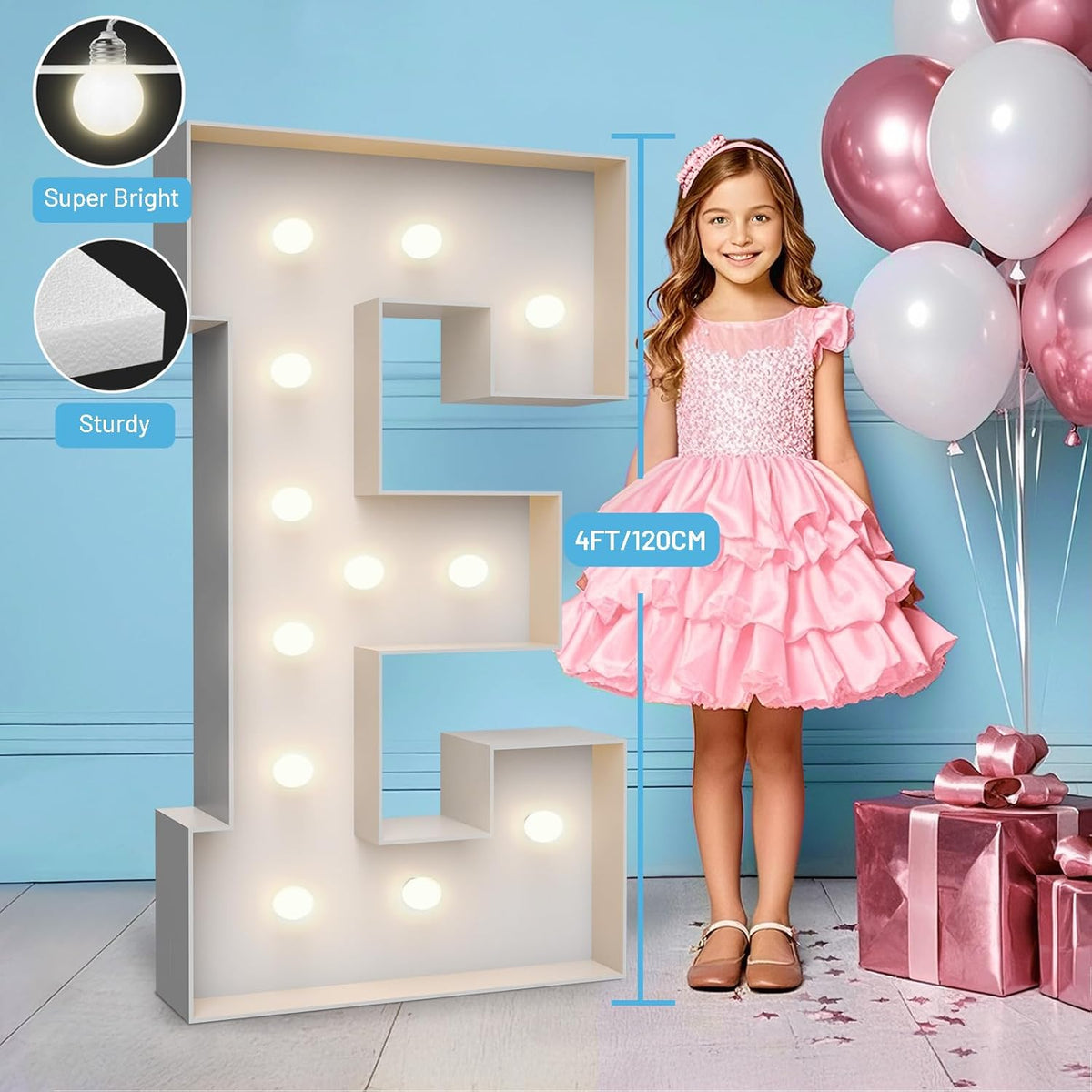 4FT Marquee Light Up Letters E,Party Decoration Large Marquee Light Up Letters with Weighted Water