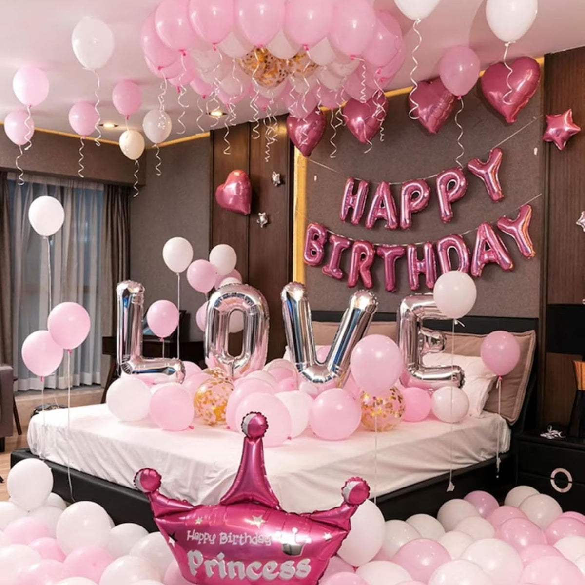 Happy Birthday Balloon Banner, 16 Inch Light Pink Mylar Foil Letter Balloons, Reusable Birthday