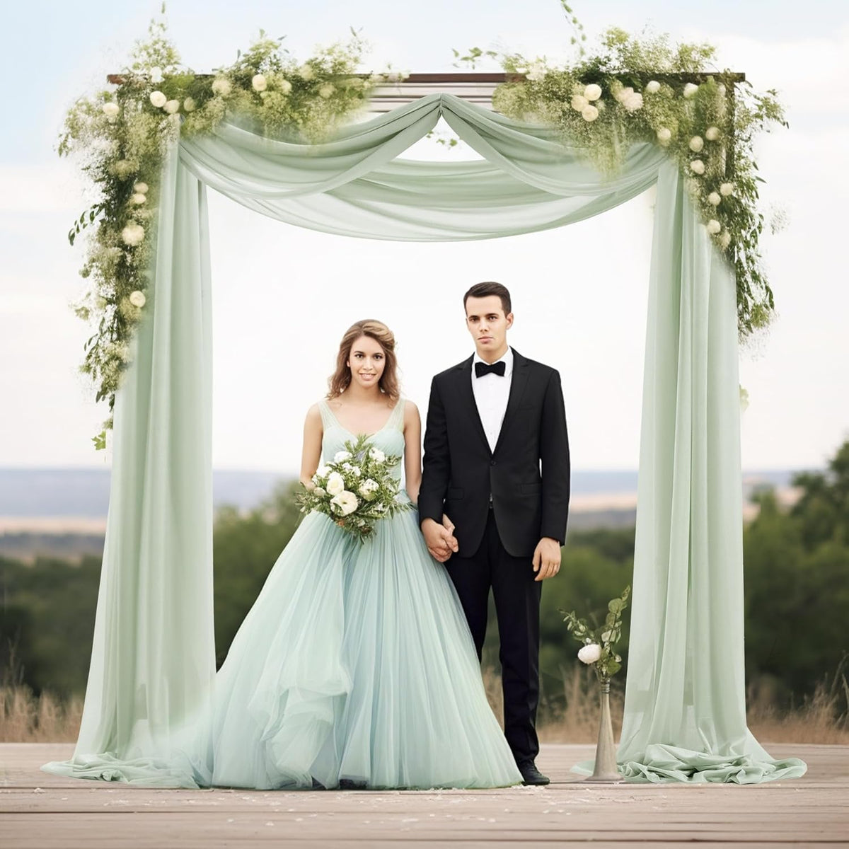 30" x 20Ft Wedding Arch Draping Fabric, 2 Panels Sage Green Sheer Curtain Drapes Extra Wide & Long