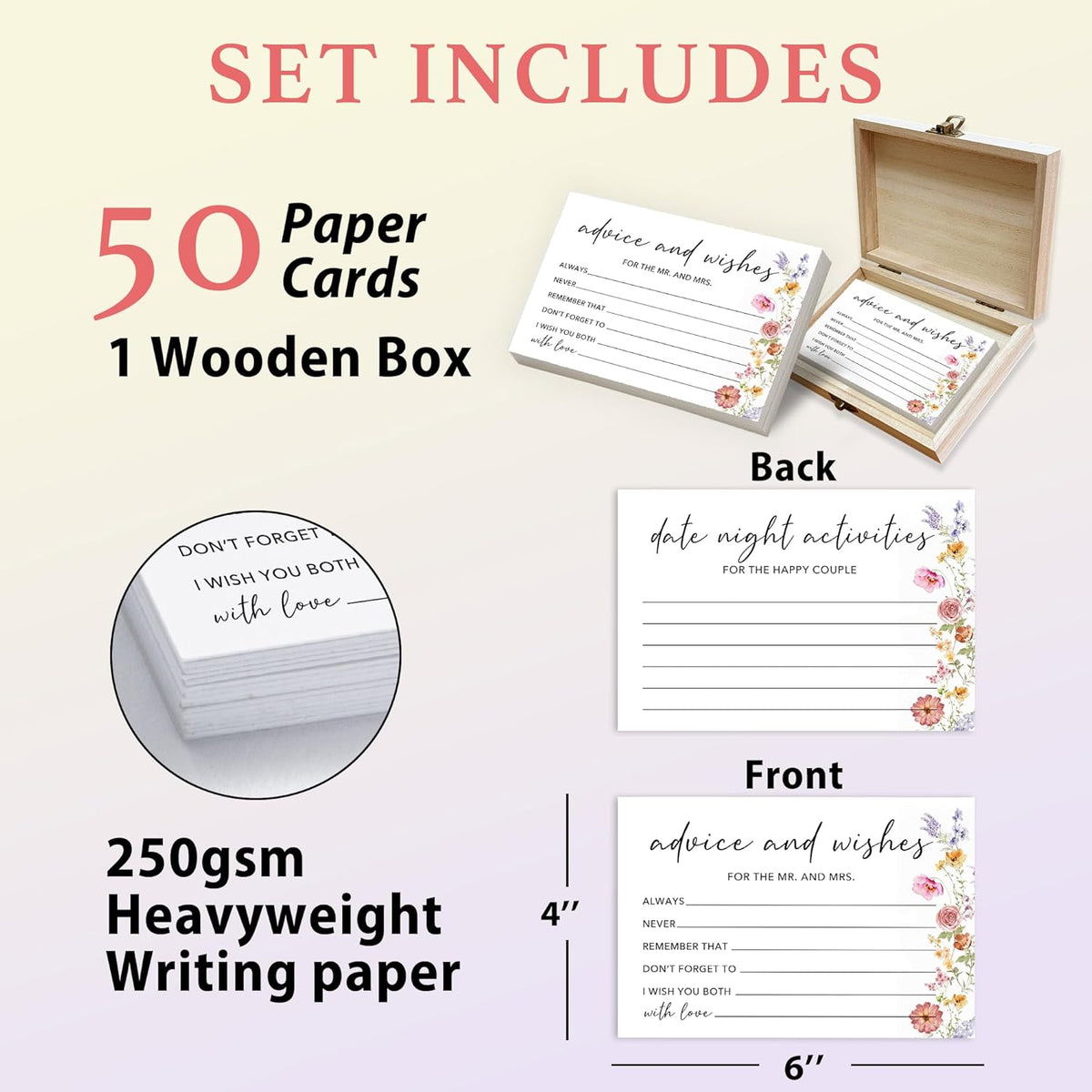 50 Pcs Advice and Wishes for the Mr and Mrs Cards in Box - Bridal Shower Guest Book - Perfect for