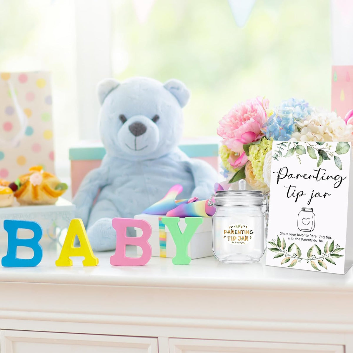Roowest Baby Shower to Baby Advice Cards for New Parents to Be - Tip Jar Sign for New Parents 60