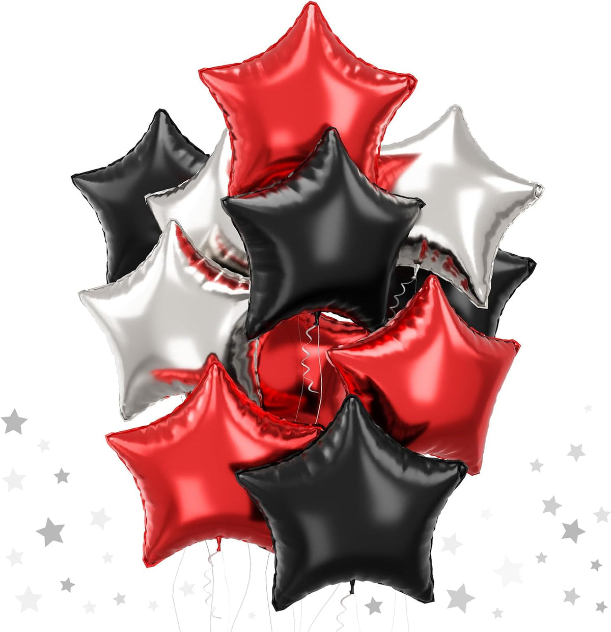 Black Red Star Balloons, 18 Inch 12Pcs Black Red and Metallic Silver Star Shape Foil Balloon, Large