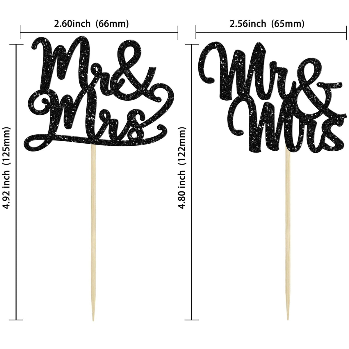 Gyufise 36Pcs Mr & Mrs Cupcake Toppers Glitter Bridal Shower Cupcake Picks for Wedding Engagement