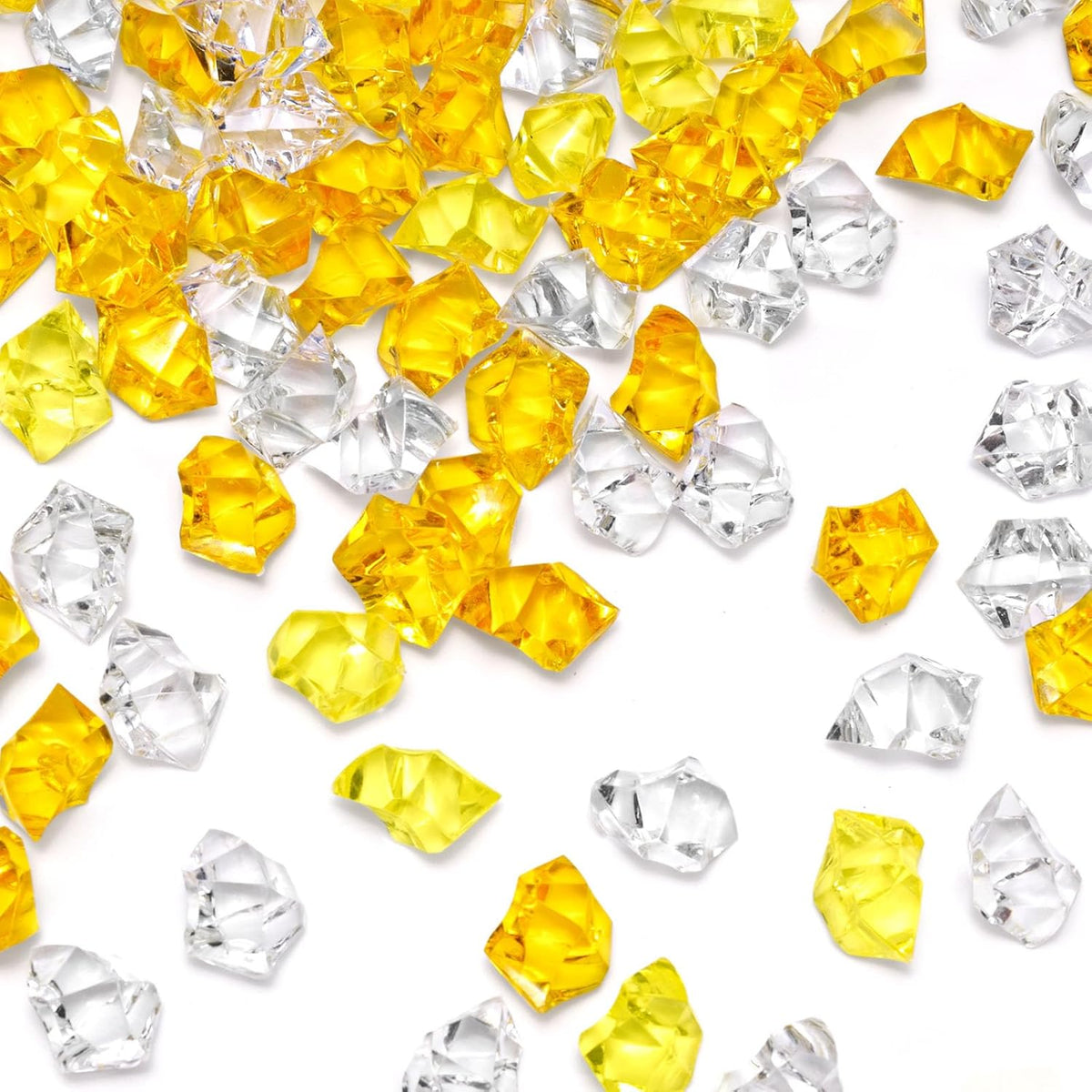 DomeStar Yellow and Orange Fake Ice, 150PCS Acrylic Fake Diamonds, Crushed Ices Plastic Gems Vases