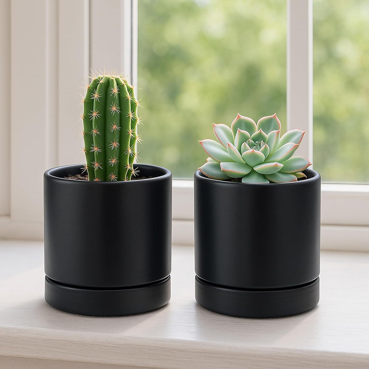 D'vine Dev Set of 4 Small Ceramic Plant Pots, 4.7 Inch Succulent Planter Pot for Plants with