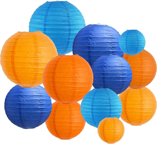 BEISHIDA 12Pcs Blue Orange Paper Lanterns Decorative Hanging Round Paper Lanterns Lamp for