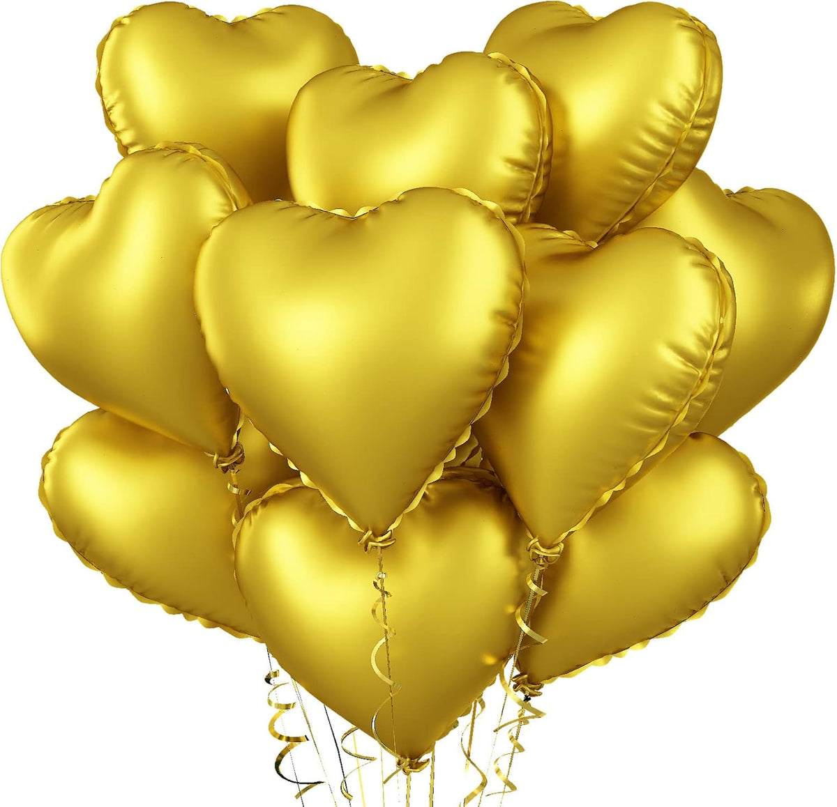Foil Heart Balloons Gold - 10PCS Heart Shaped, 18inch Metallic Love Foil Balloons for Helium