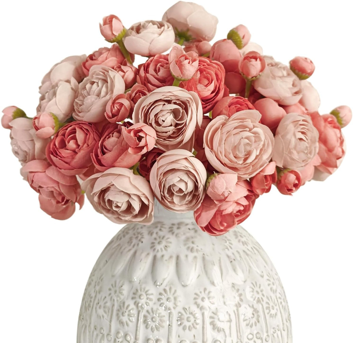 Letjolt Ranunculus Artificial Flower 18 Pcs Pink Silk Ranunculus Wedding Bouquet Engagement