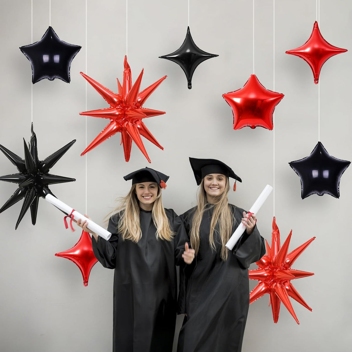 Red and Black Star Balloons, 22in Large Star Balloons Foil 10in 4-Pointed & Pentagram Balloon for
