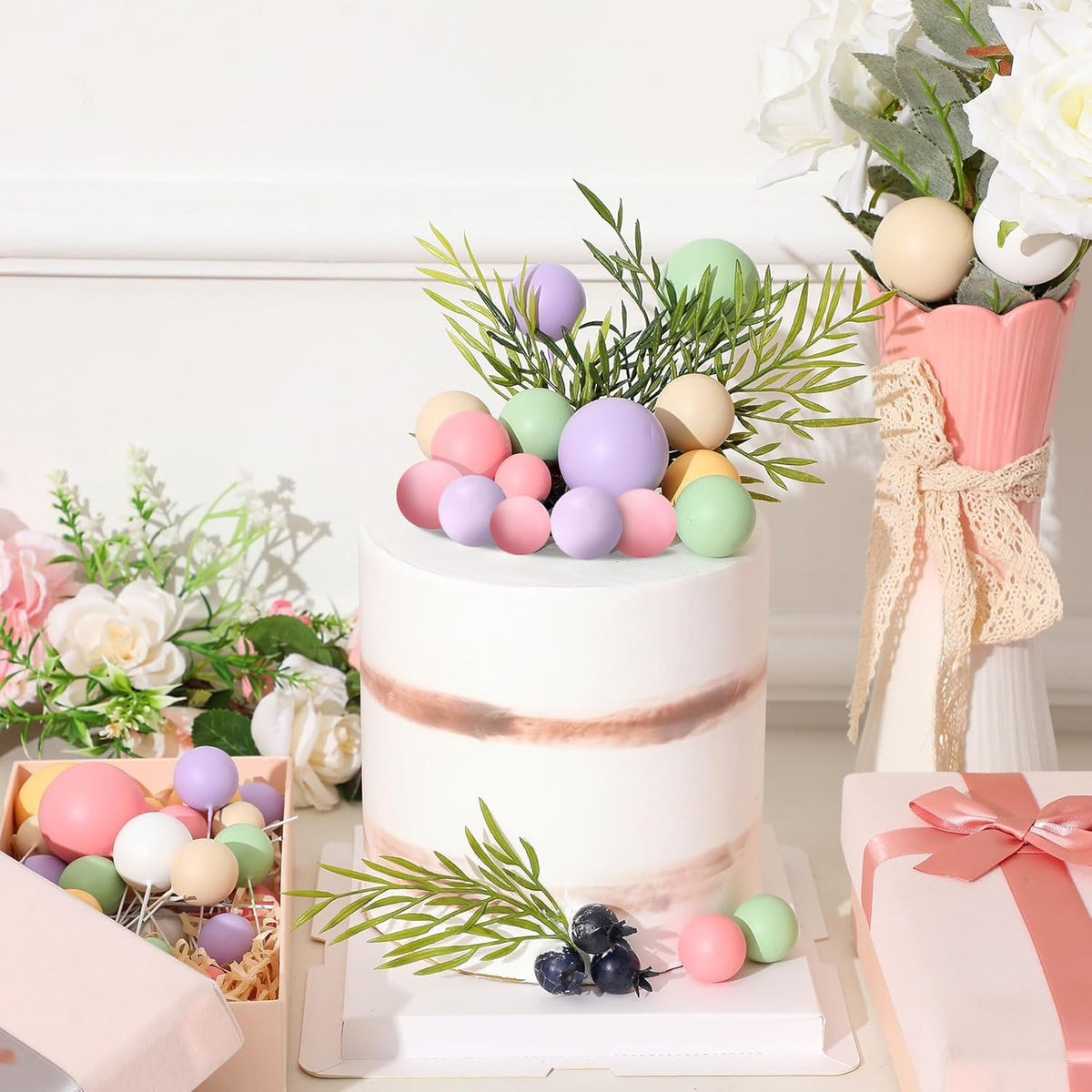 108 Pcs Balls Cake Topper DIY Cupcake Insert Foam Balloons for Cake Baking Wedding Anniversary