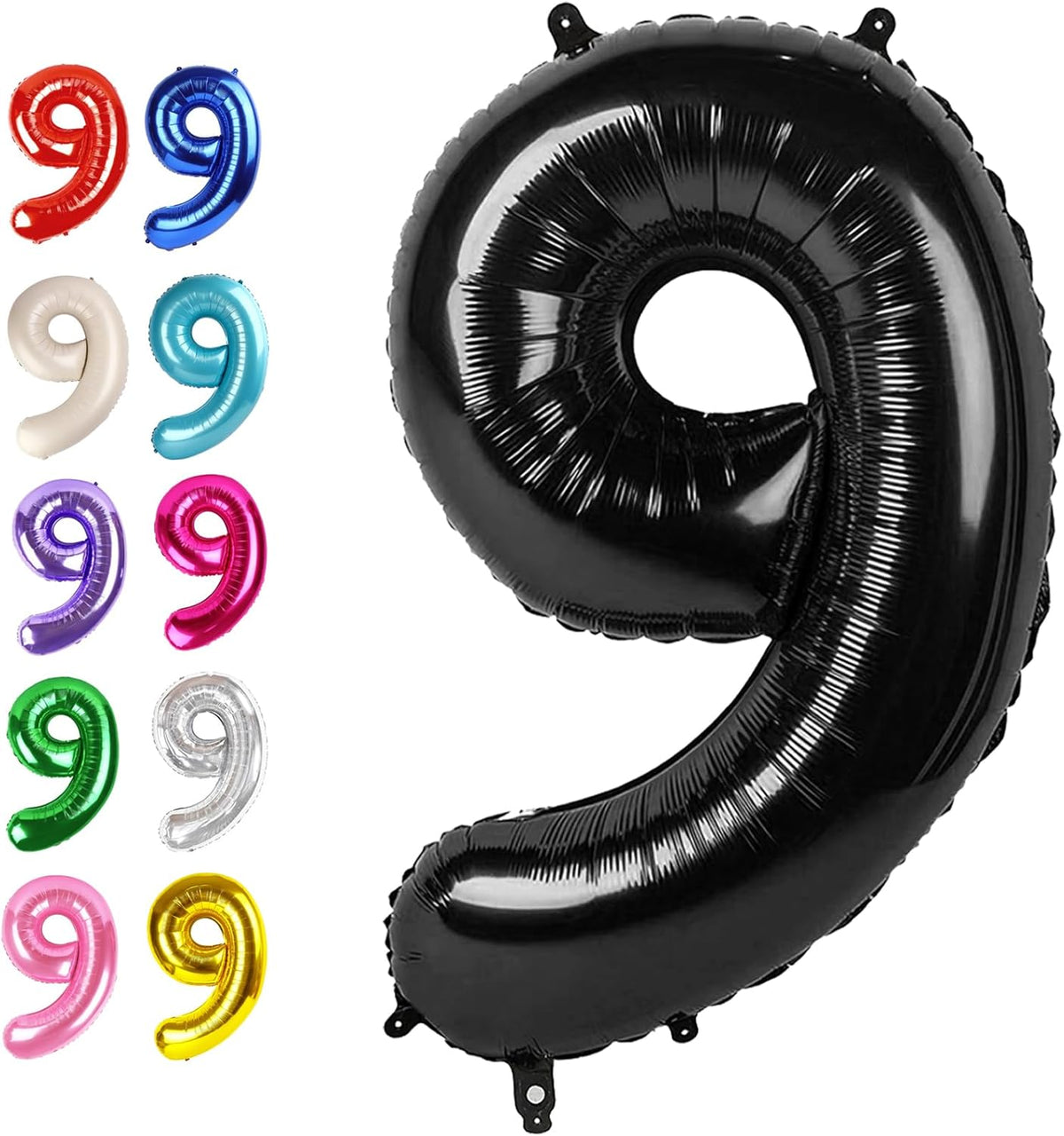 Foil 40 Inch Big Black 9 Balloon Number, Giant Happy 9th 19 29 39 49 99 Birthday Party Supplies