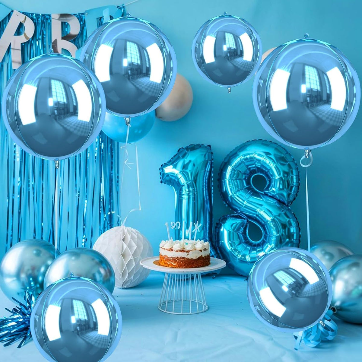 Blue Giant 4D Foil Balloons, Saxuxu 6Pcs Large Metallic Blue Round Balloons, 22 Inch Big Round Foil