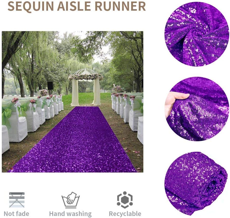 ShinyBeauty Sequin Aisle Runner Purple Glitter Carpet for Wedding & Party ， Sparkling Decorative