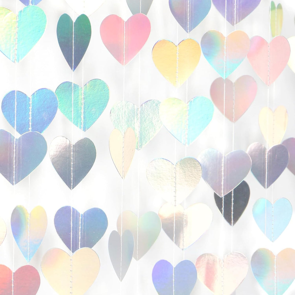 Iridescent Disco-Holographic Heart Garland - 52Ft Wedding Hanging Decoration Neon Streamers Banner