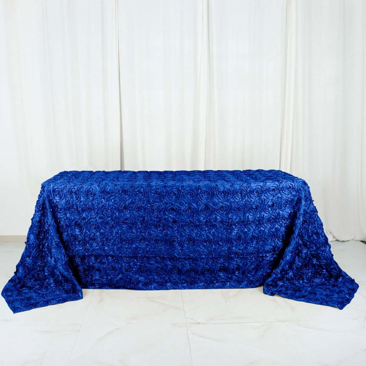 Efavormart 90"x132" Wholesale Rectangle Table Cover Royal Blue Grandiose Rosette 3D Satin