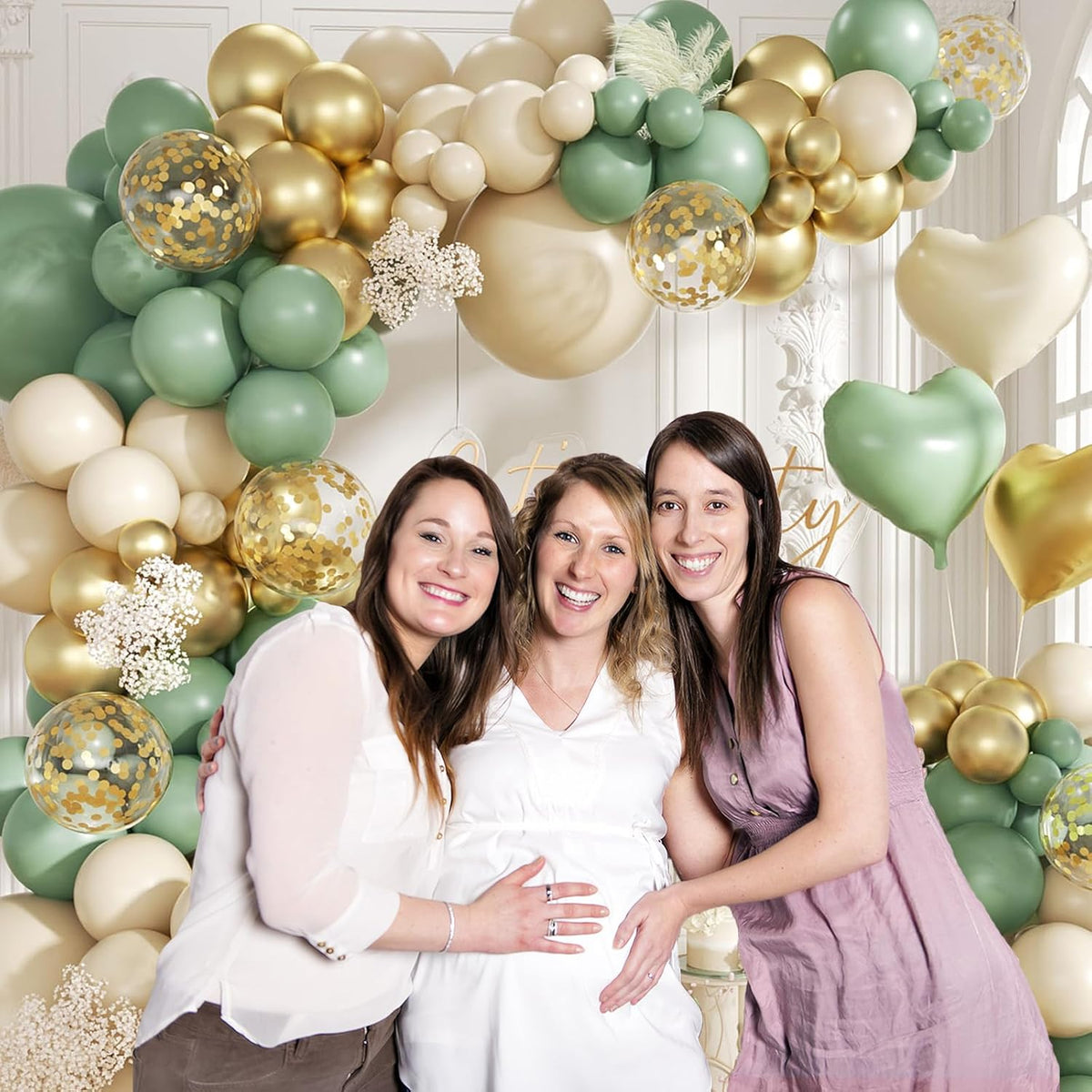 160Pcs Sage Green Gold Balloon Garland Arch Kit, Olive Green White Sand Gold Confetti Balloon with