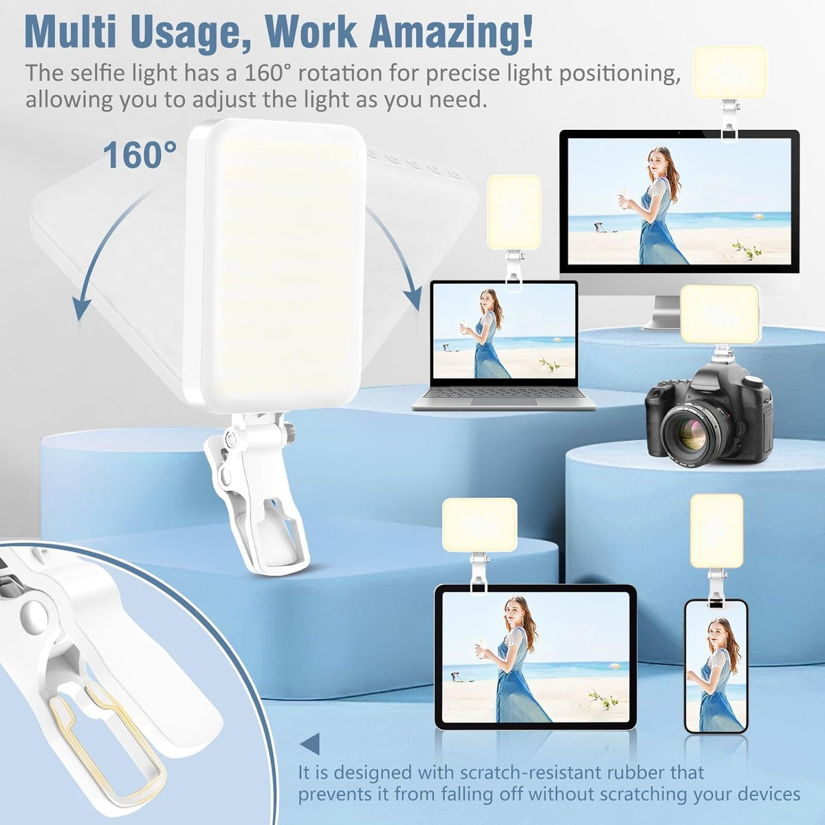 60 LED Portable Selfie Light Video Conference Lighting with Clip & Camera Tripod Adapter