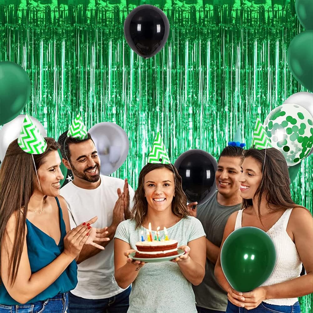 TONIFUL 3Pcs Green Door Streamers,Green Photo Booth Backdrop,Metallic Streamers Green Foil Fringe