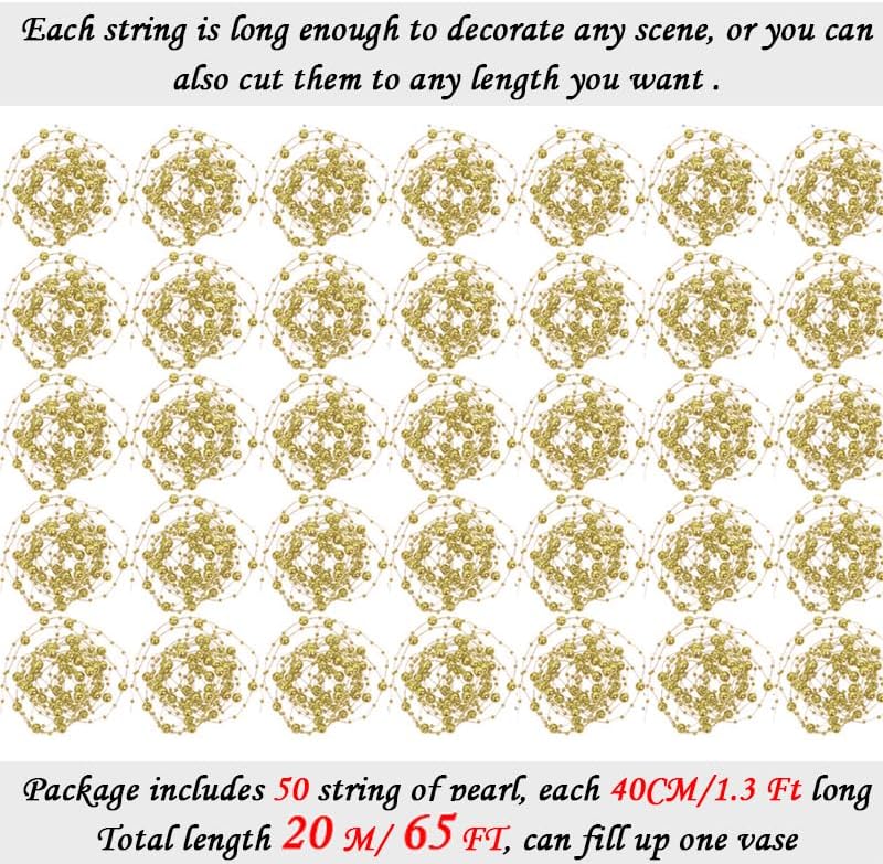 50pcs Pearls String Beads of Pearls, 10+5mm Bright Gold Artificial Pearl String for Floating