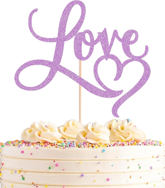 Love Cake Topper - Purple Glitter Paper Wedding Cake Decoration Supplies, Perfect for Bridal