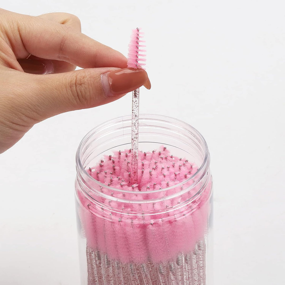 100 Pcs Disposable Mascara Wands, Lash Brushes with Container, Crystal Eyebrow Spoolies Brush for
