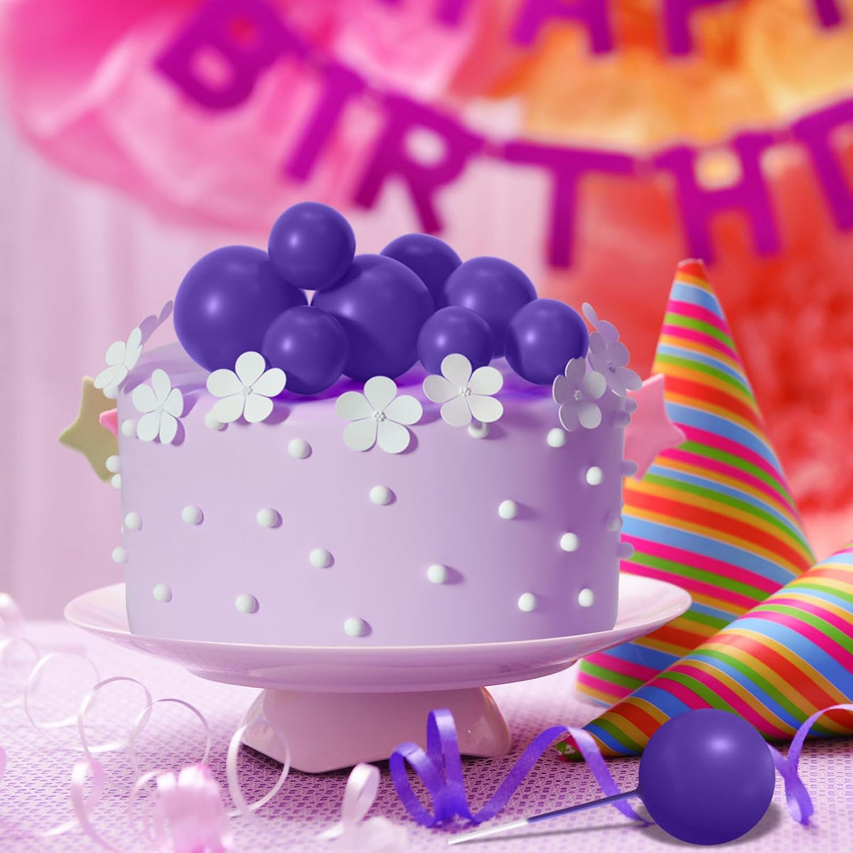 ASTARON 20 Pcs Ball Cake Topper Decorations Mini Balloons Cake Topper Sticks Dark Purple Balls Cake