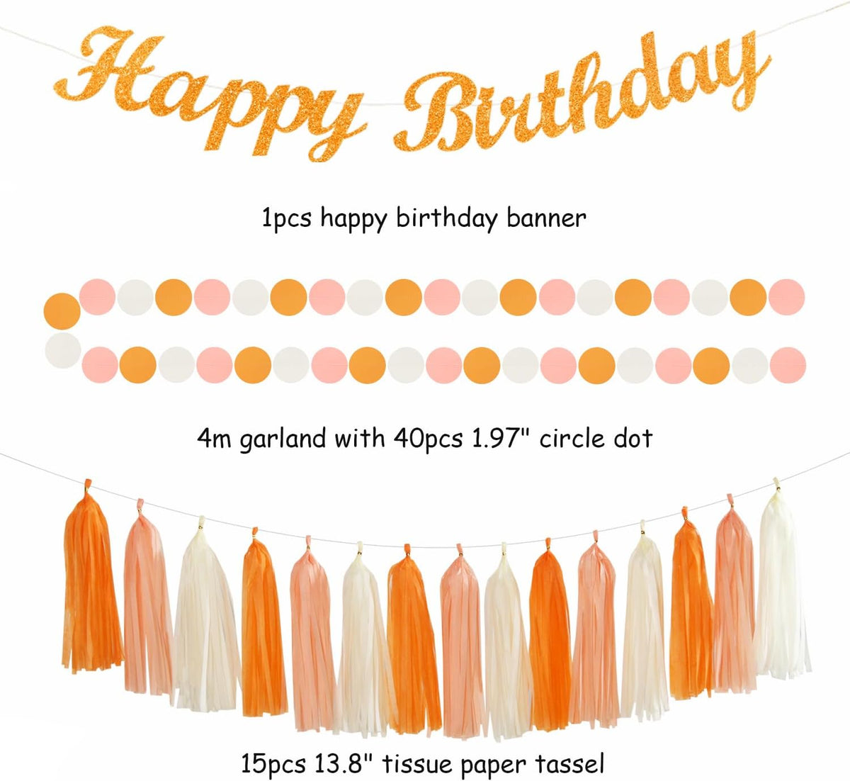 Orange-Peach Beige First Happy-Birthday Party-Decorations - 31pcs 20th Women Girls Bohemian Groovy