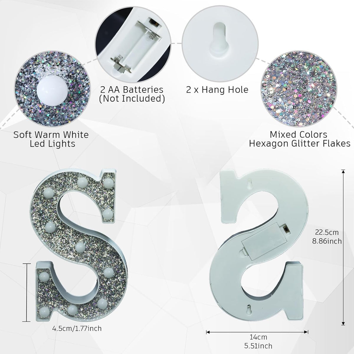 Light Up Letter S - Marquee Alphabet Sign with Glitter Frame, Battery Operated Table Decor for