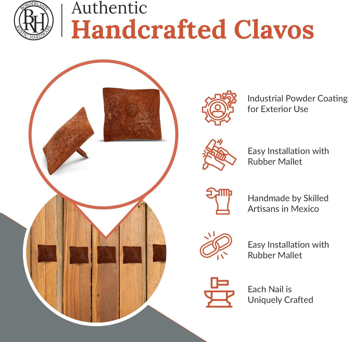 25 Pack 1.5" Square Head Iron Clavos Decorative Nails – Rusted – Handmade Rustic Square Fasteners