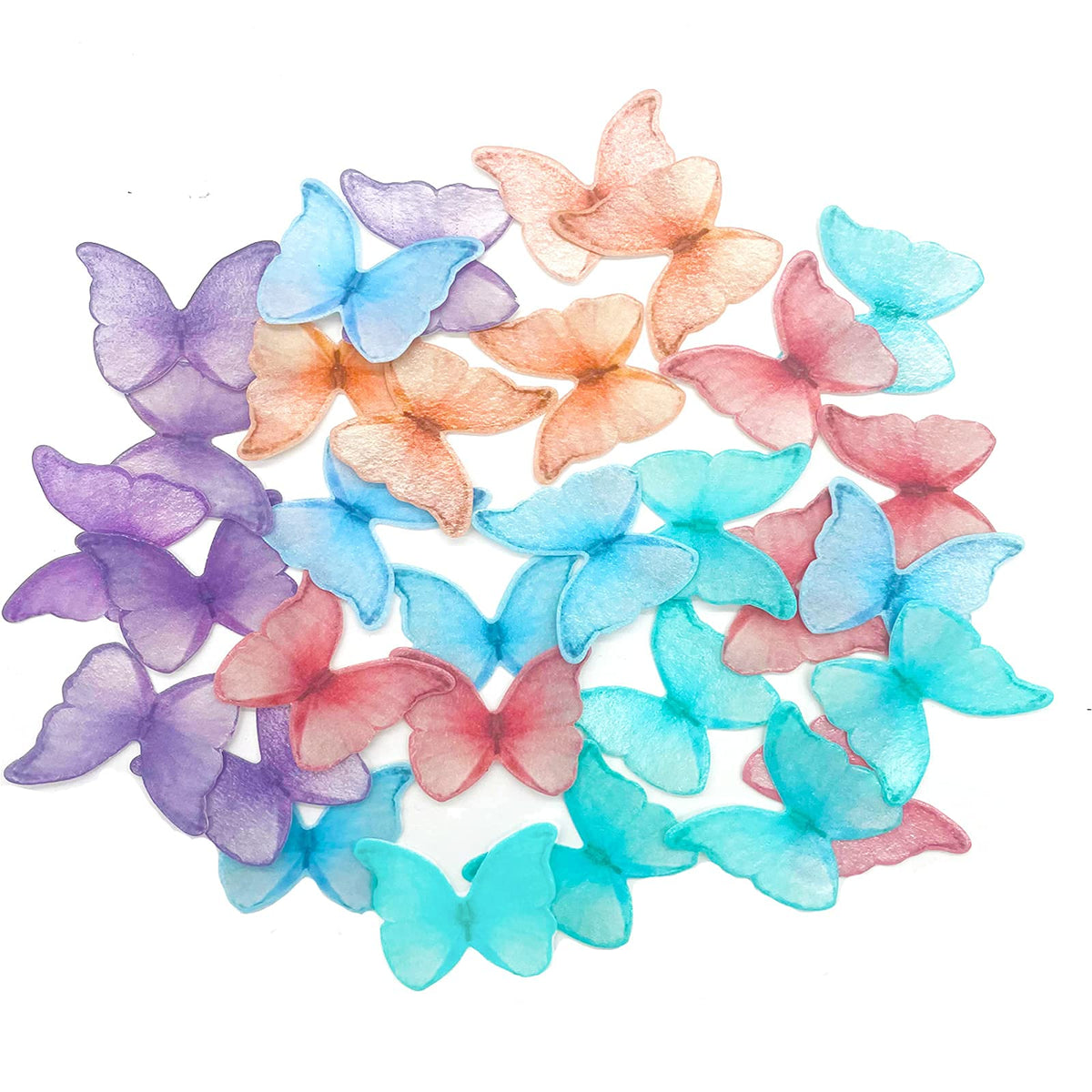 GEORLD Edible Wafer Paper Butterflies Set of 48 Purple Colorful Cake Decorations, Cupcake Topper
