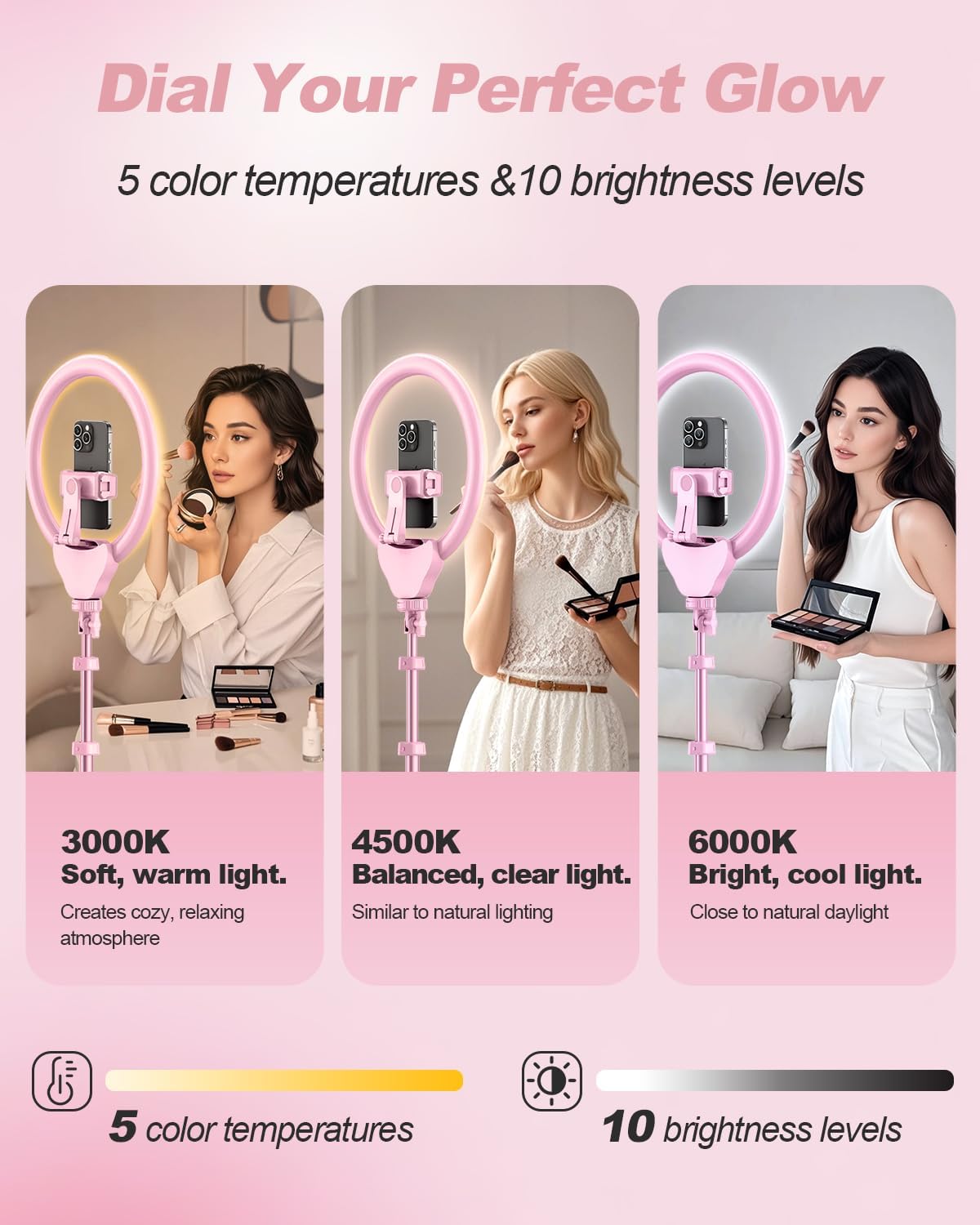 UBeesize 12'' Selfie Ring Light with 62’’ Tripod Stand for Video Recording, Live Streaming(YouTube