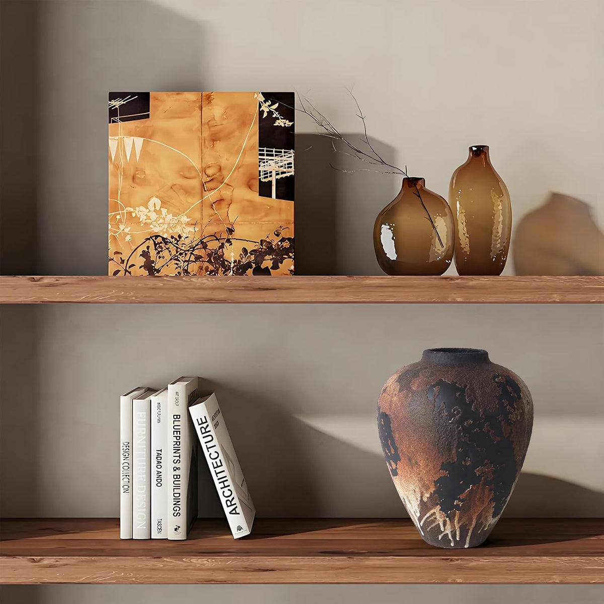 Rustic Vase for Flowers, 8.9'' Brown Farmhouse Ceramic Vases for Home Decor, Minimalist Decorative