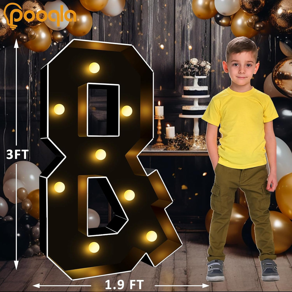 Pooqla 3FT Marquee Light Up Letters, Black LED Party Decor Large Marquee Letters 3 Feet Tall, Giant