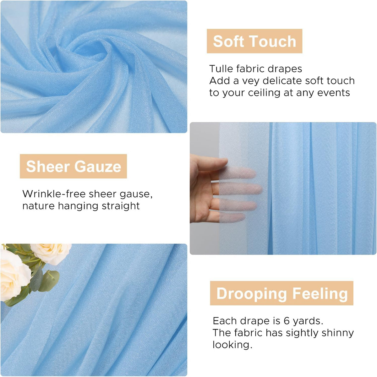 Wokceer Dusty Blue Wedding Arch Draping Fabric Backdrop 3 Panels 28.7" X 20FT Sheer Drapes Fabric