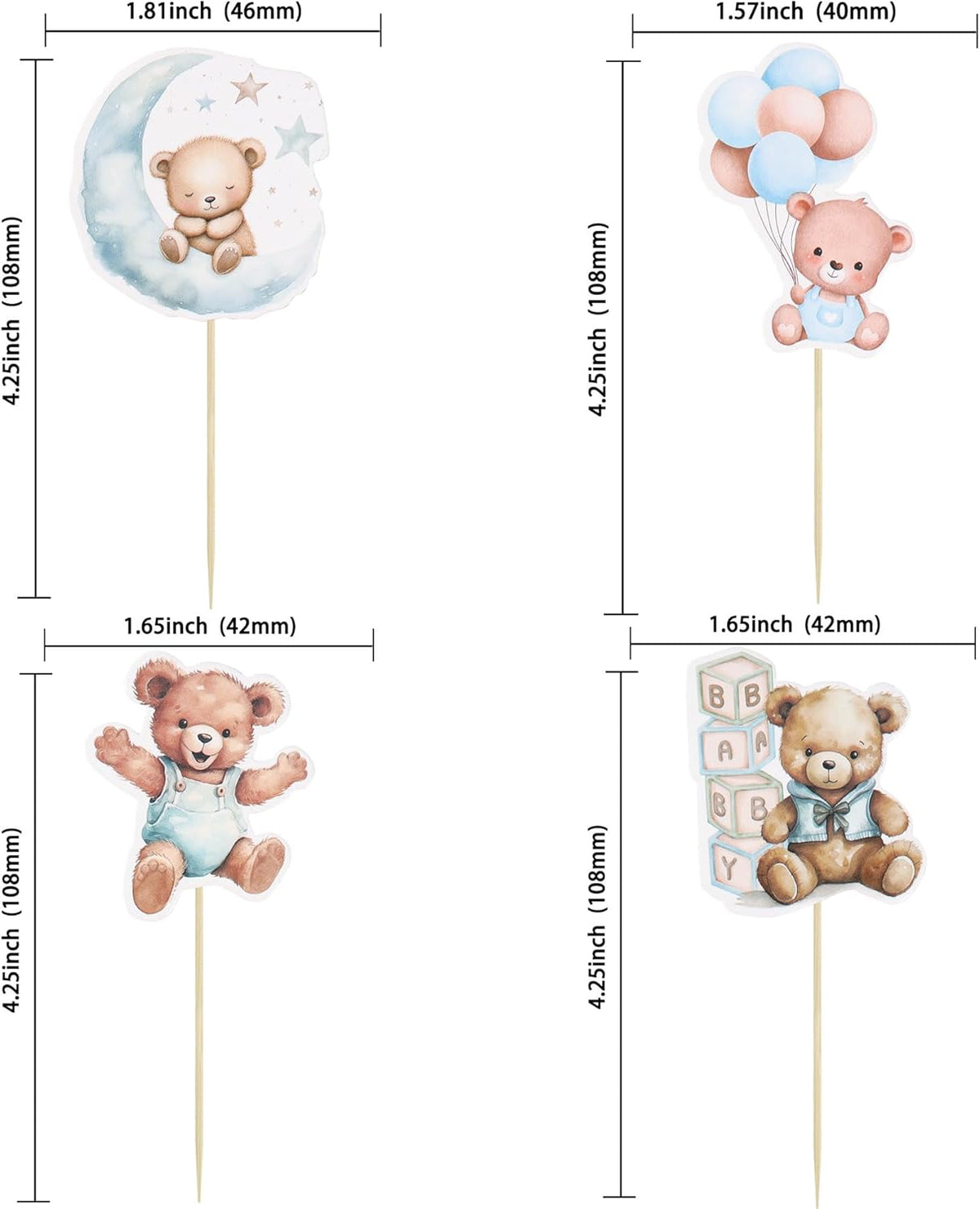 Gyufise 32Pcs Baby Shower Bear Cupcake Toppers Moon Baby Bear Baby Shower Cake Topper Decorations