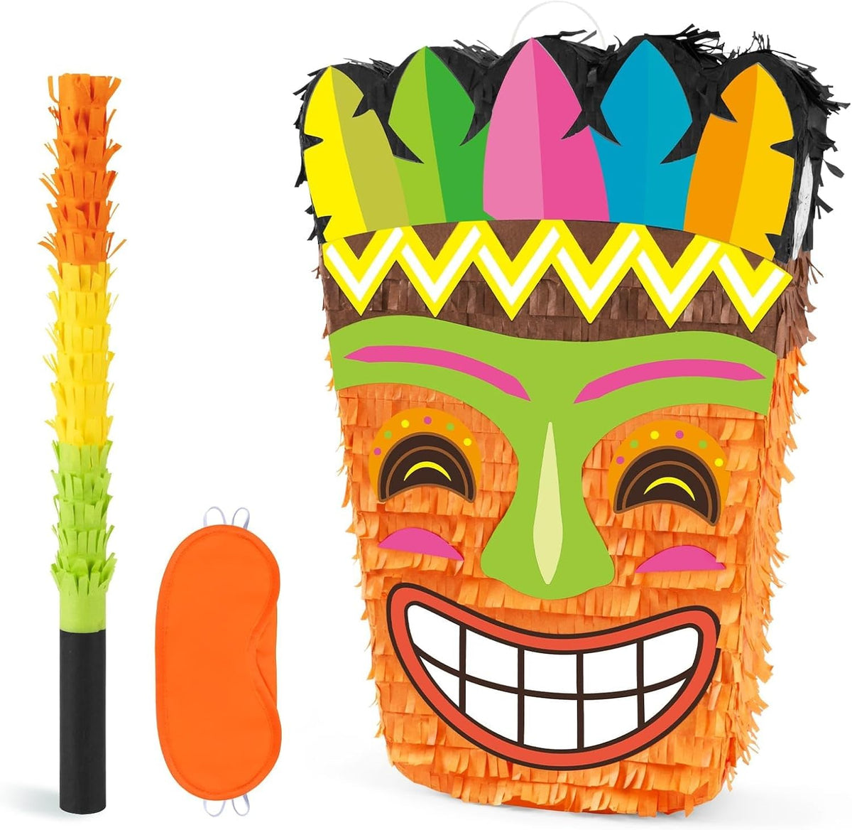 WERNNSAI Tiki Piñata -Tropical Hawaii Piñata with Blindfold and Bat for Girls Boys Kids Piñata