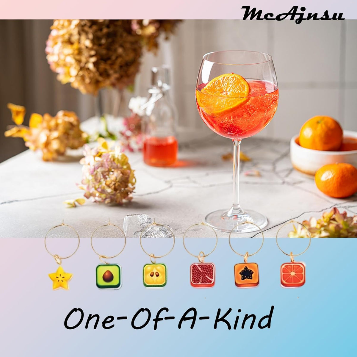 24Pcs Wine Glass Charms & Markers - Reusable Identifier Tags for Stem Glasses - Funny Non-Scratch