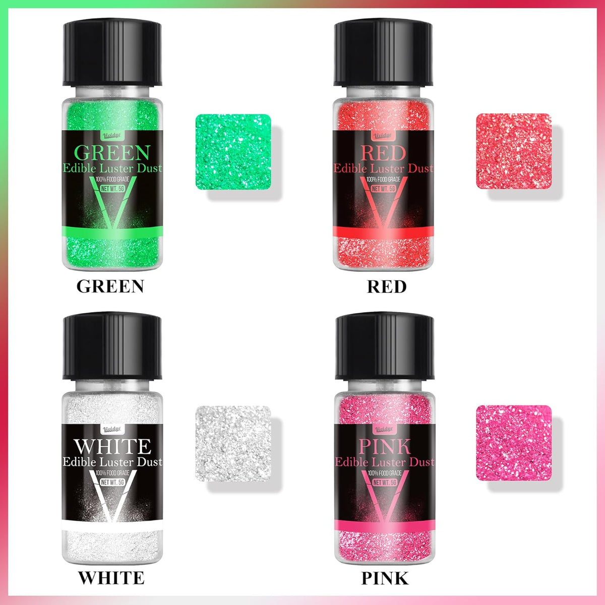 Edible Glitter - 4 Colors 5g/Bottle Halloween Luster Dust Edible Set, Food Grade Edible Glitter for