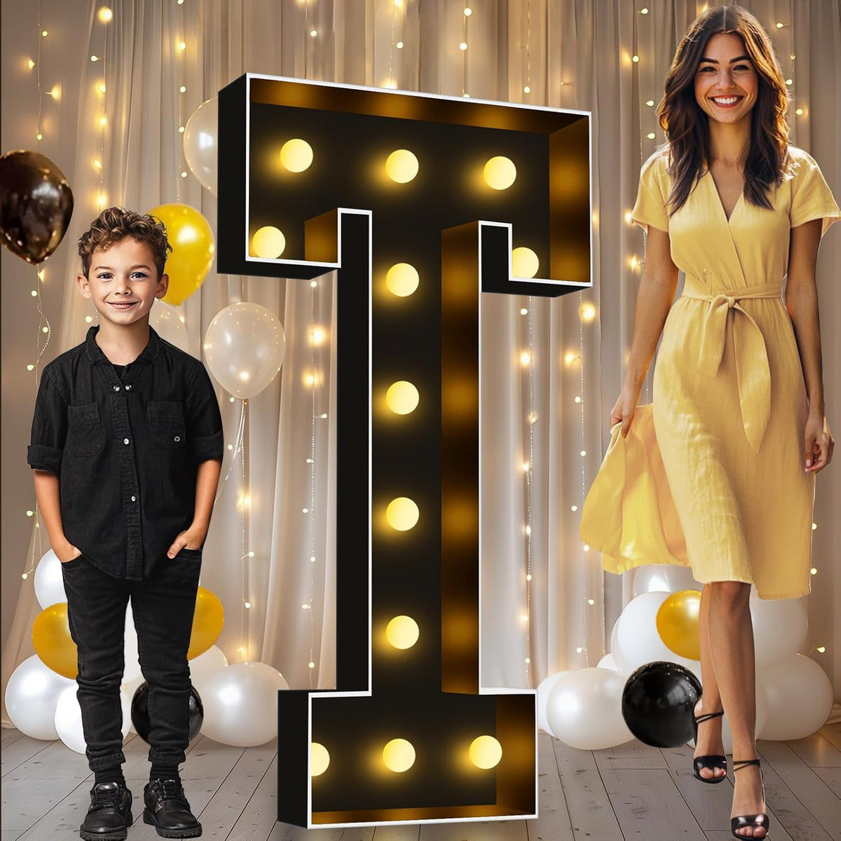 Pooqla 4 FT Marquee Light Up Letters, Black Marquee Letter Lights 4 Feet Tall for Birthday