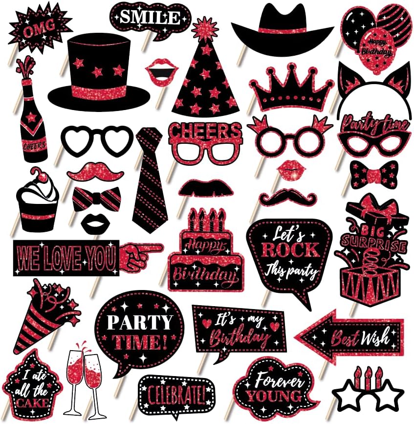 36 PCS Birthday Photo Booth Props Party Supplies Holiday Picture Decorations Photo Booth Props for